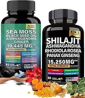 22-in-1 Sea Moss Herbal Supplement with Himalayan Shilajit, Ashwagandha, Rhodiola Rosea, Ginseng, 19445mg, Veggie Capsules (120 Capsules, Sea Moss + Shilajit)