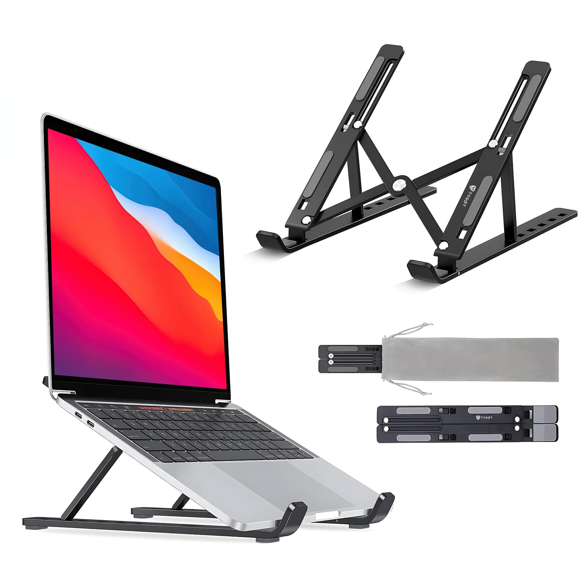 6 Angles Adjustable Aluminum Ergonomic Foldable Portable Tabletop Laptop/Desktop Riser Stand Holder Compatible for MacBook, HP, Dell, Lenovo & All Other Notebook (Black)
