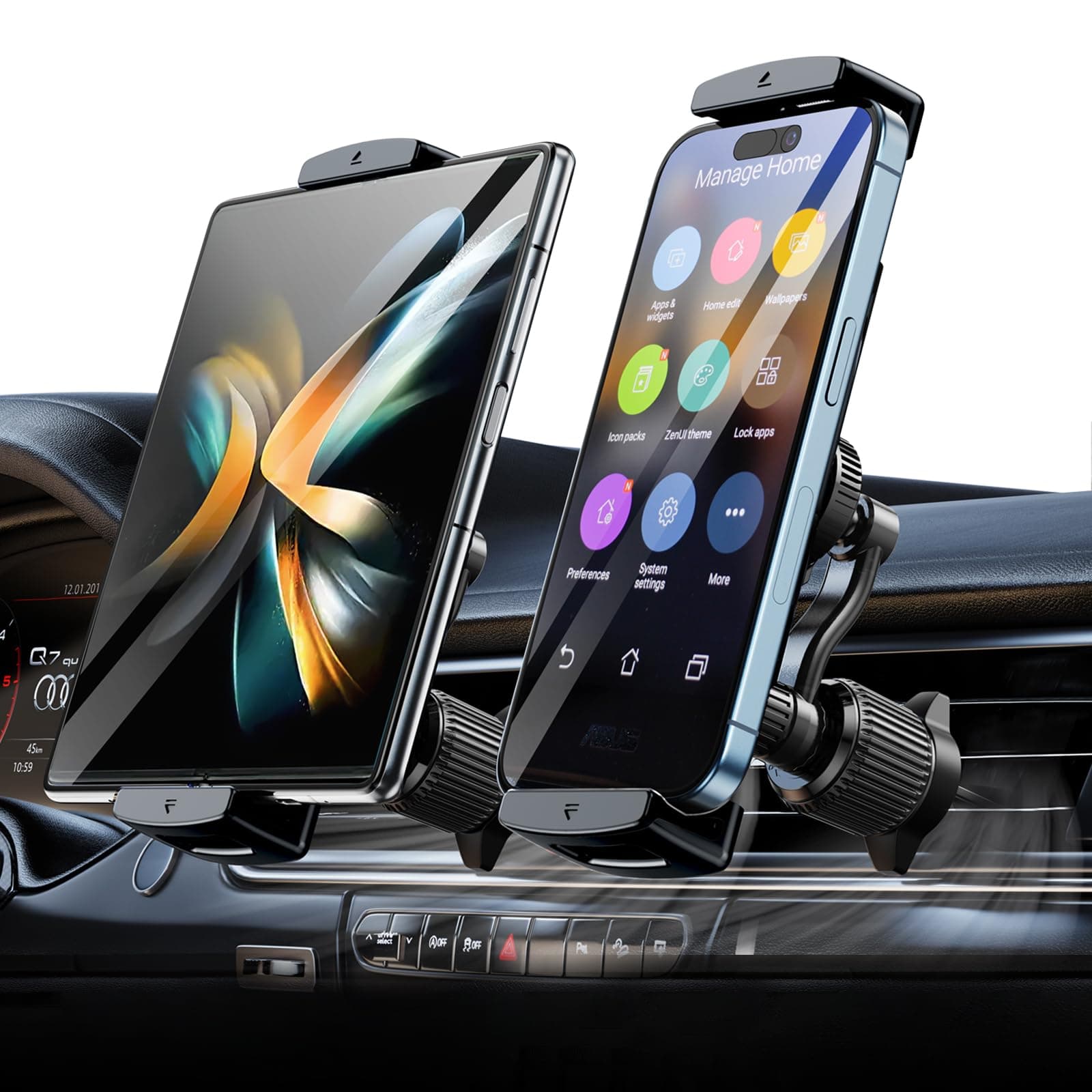 Z Fold 7 6 5 4 3 2 Car Mount, No Block Vent & Grip Firmly Z Fold 6 Accessories, Broad Compatible for Galaxy Z Fold iPad mini iPhone 16 15 14 13 12 Pro Max Samsung S25 Ultra