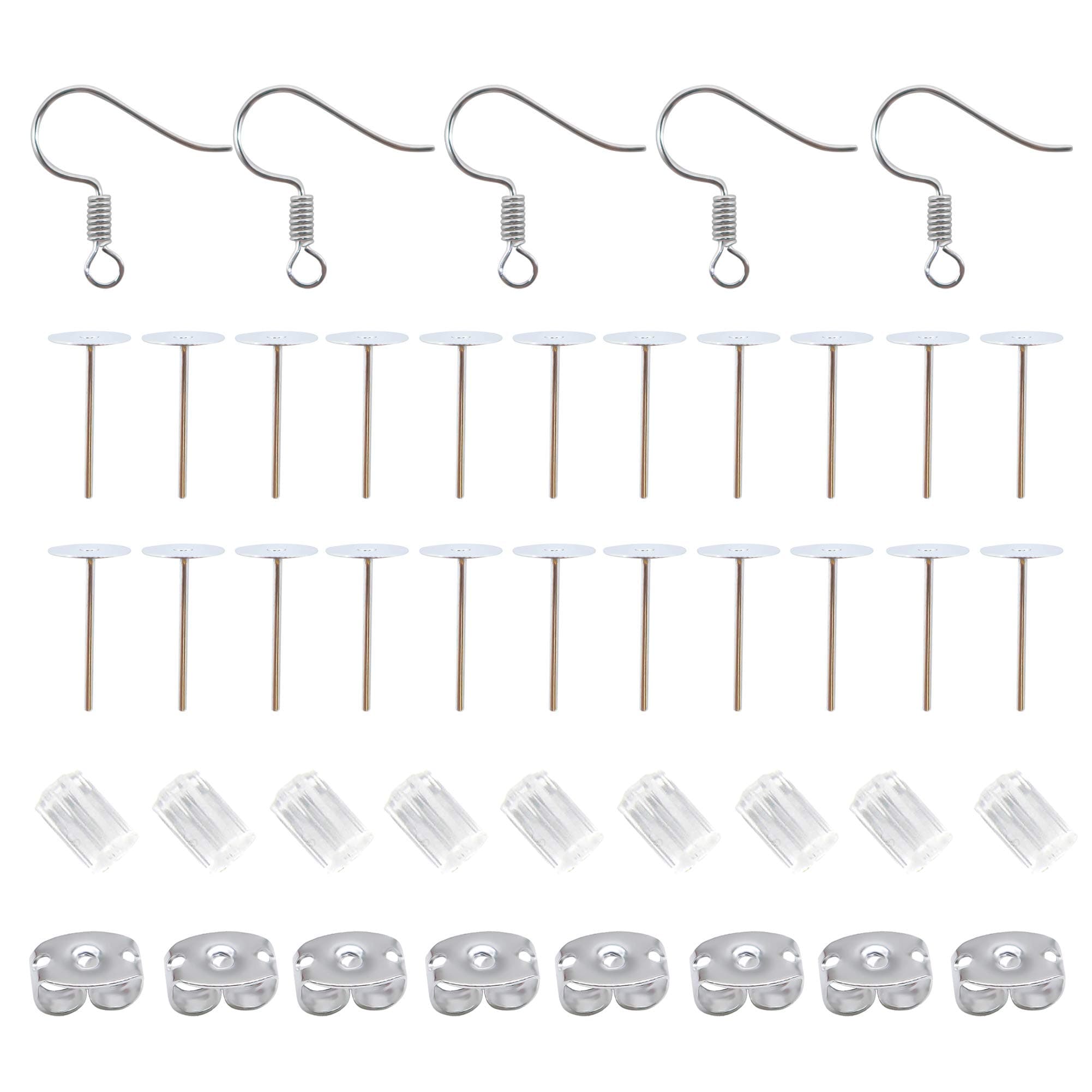 TOAOB 1900pcs Silver Tone Earrings Posts Flat Pad Earring Hooks with Earring Backs for Earring Making Findings