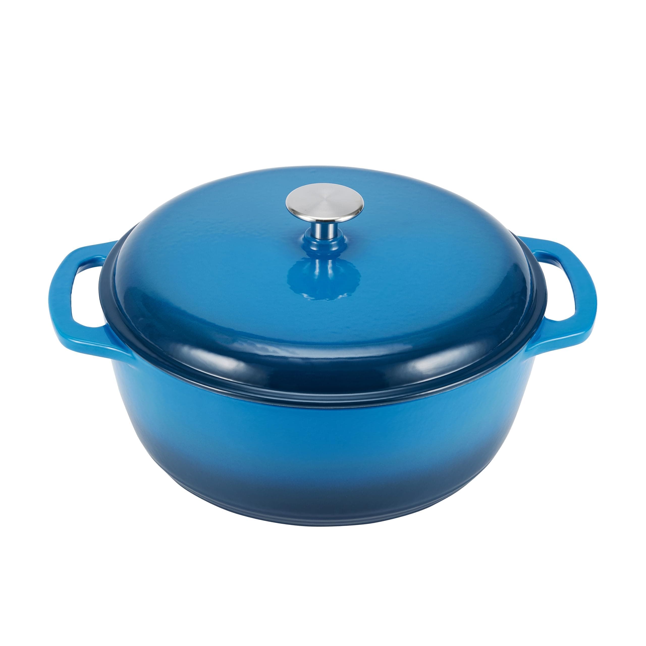Amazon Basics Enameled Cast Iron Dutch Oven Pot with Lid, Round, Dual Handles, Heavy-Duty, Oven Safe for Baking, Roasting, Stews, 6-Quart, Blue