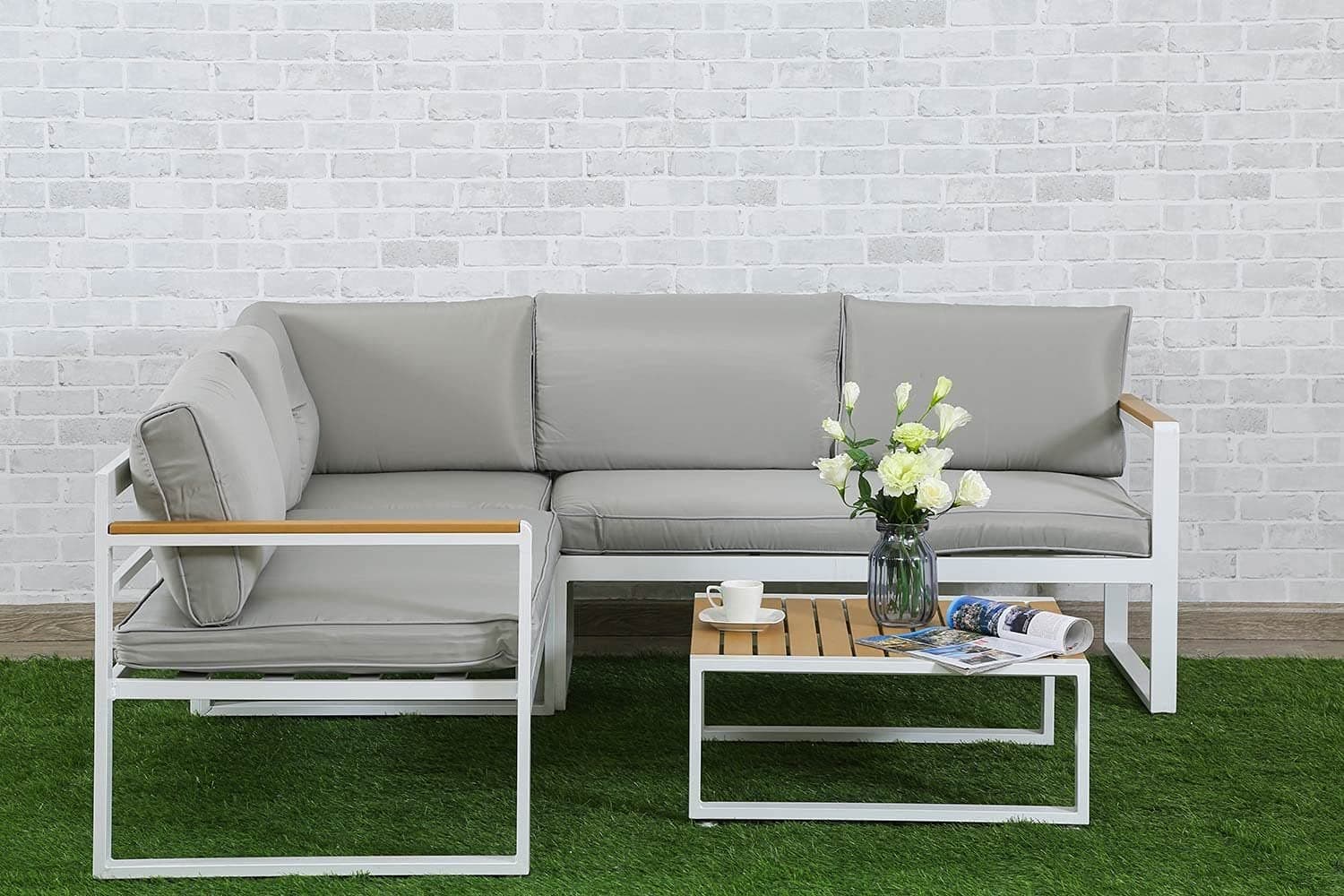 Pan Emirates Home Harding Garden Corner Sofa With Coffee Table RattanAndFabric