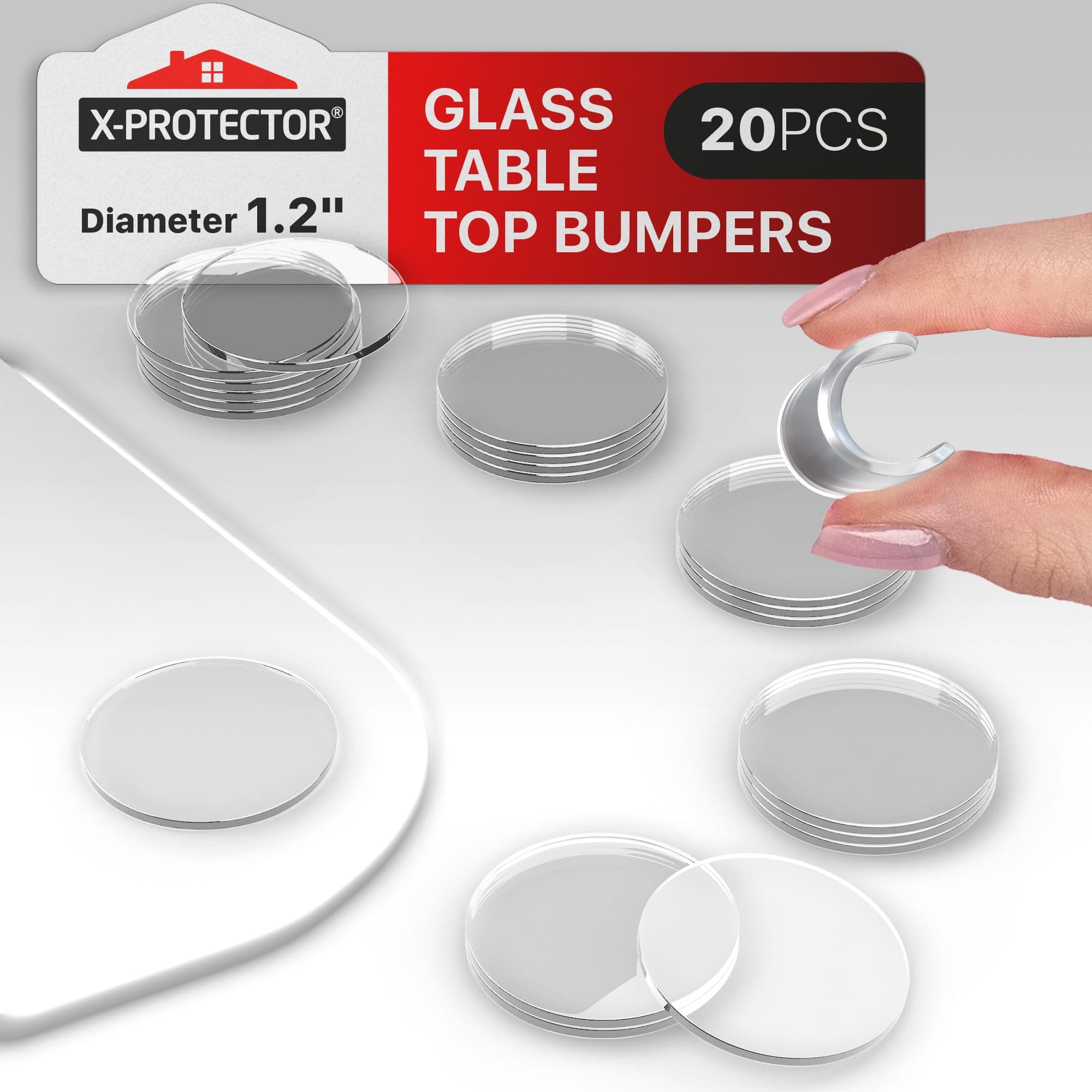 X-Protector Glass Table Top Bumpers - 20 PCS 1.2"- Non-Adhesive Glass Table Top Anti Slip Pads - Clear Rubber Glass Table Top Grippers - Glass Table Protector to Keep Glass Table Top from Sliding!
