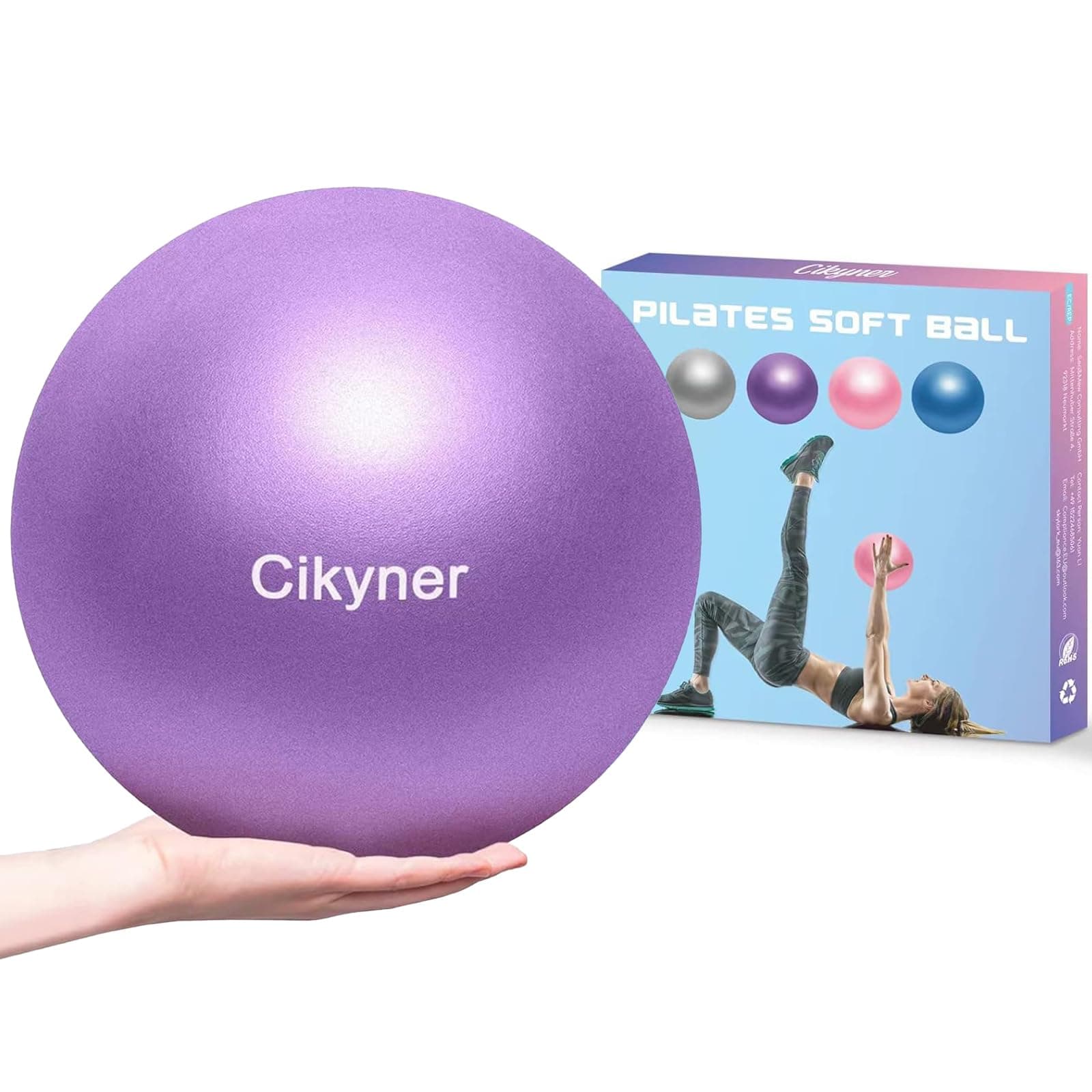 Cikyner Soft Pilates Ball, 23-25 cm Small Exercise Ball with Inflatable Straw, for Pilates, Yoga, Full Body Training, Improving Balance at Home in the Gym and in the Office