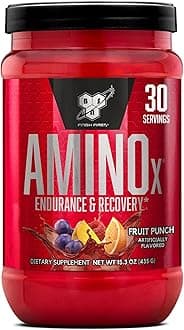 Amino X Muscle Recovery & Endurance Powder, BCAAs, 10 Grams of Amino Acids, Keto Friendly, Caffeine-Free, Support Endurance, Zero Sugar, Fruit Punch, 30 servings, 15.34 Ounce (Packaging May Vary)