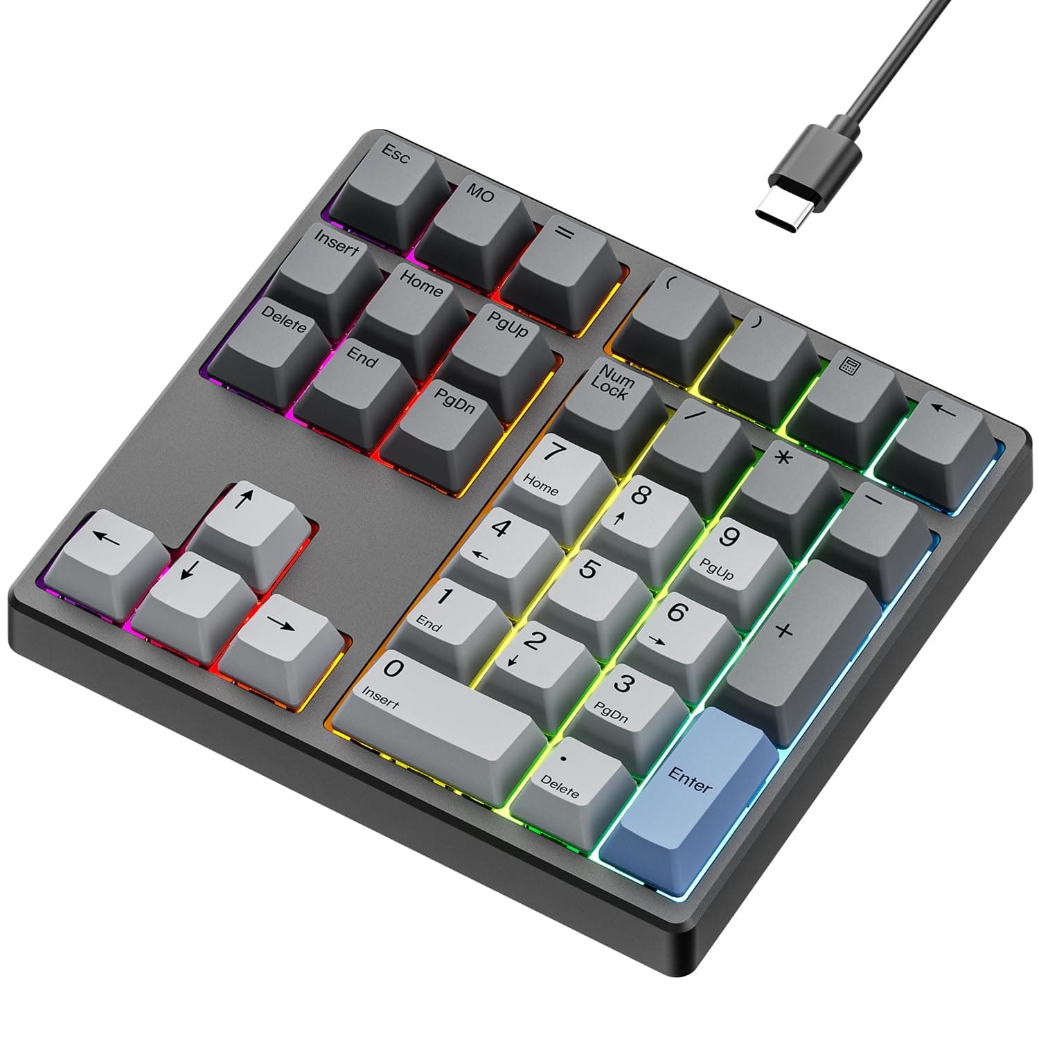 Kisnt MF34 Wired Mechanical Number Pad, QMK/VIA Programmable, 34 Keys Hot Swappable Numpad, Custom RGB Backlit with PBT Keycaps for Laptop, MacBook, PC Desktop, Compact Keyboards(Black, Linear Switch)