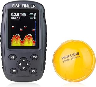 Portable Rechargeable Fish Finder Wireless Sonar Sensor Fishfinder Depth Locator with Fish Size, Bottom Contour, Color LCD Display