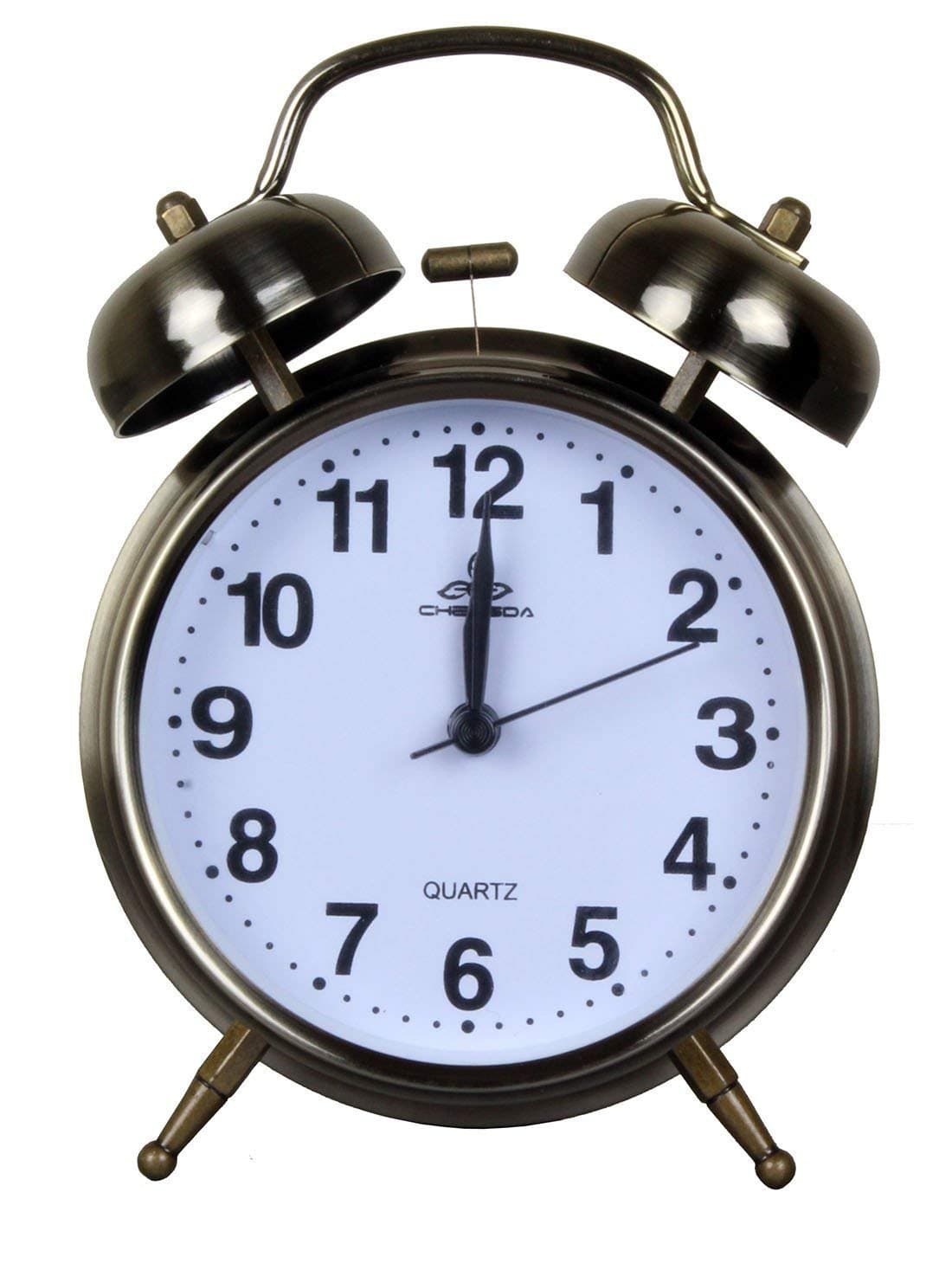 EFINITO Twin Bell Silver Table Alarm Clock with Night Led Display - 7 Inches