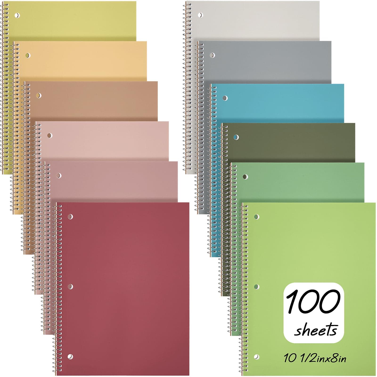 Teling 12 Pcs 1 Subject Spiral Notebook for Work College Ruled 8 x 10 1/2 Inch Spiral Journal Notebook 3 Hole Punched Paper Easy Tear Line 100 Sheets Office Study Supplies(Gemstone Color,12 Pcs)