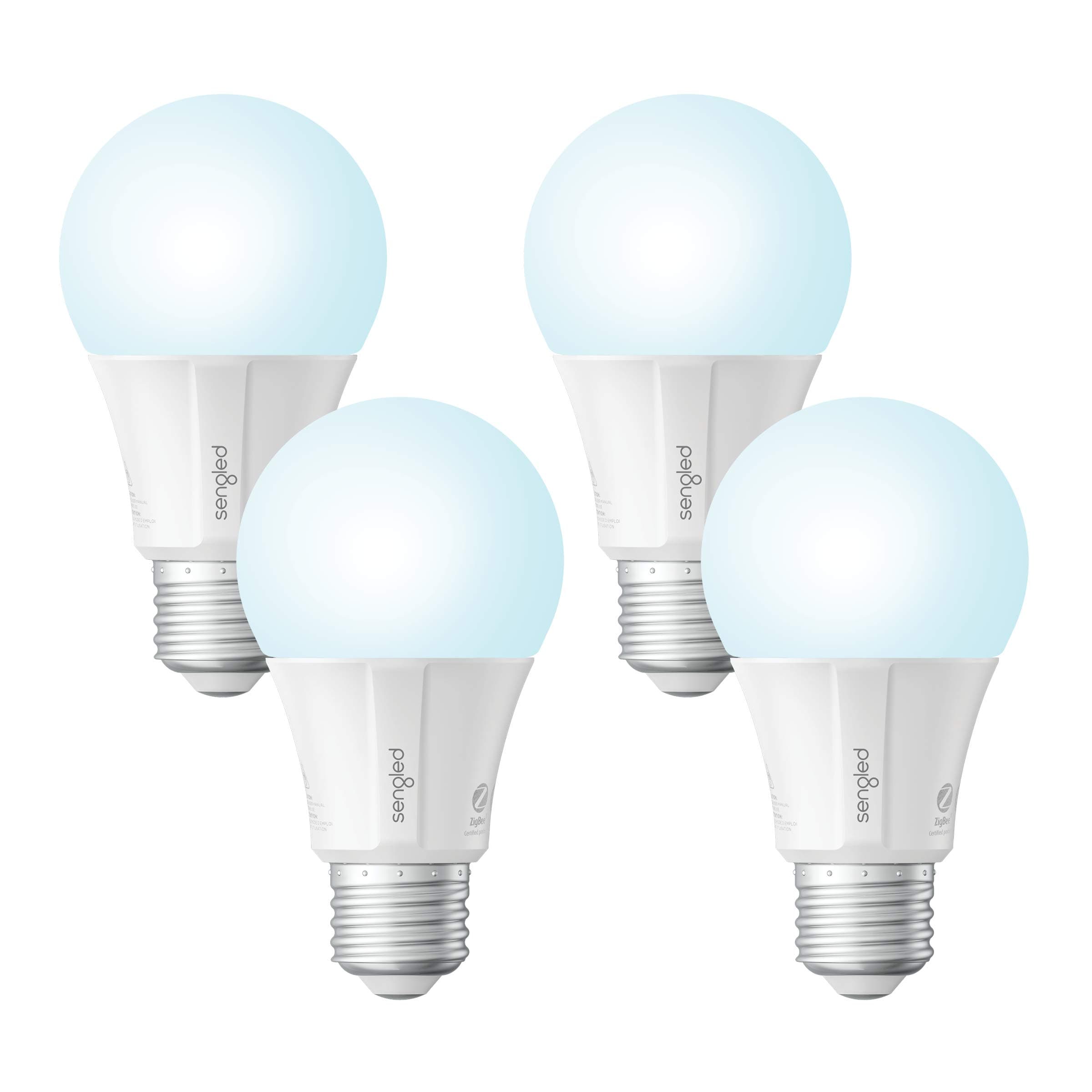 Zigbee Smart Light Bulbs, Smart Hub Required, Works with SmartThings and Echo with Built-in Hub, Voice Control with Alexa and Google Home, Daylight 60W Equivalent A19 Alexa Light Bulb, 4 Pack