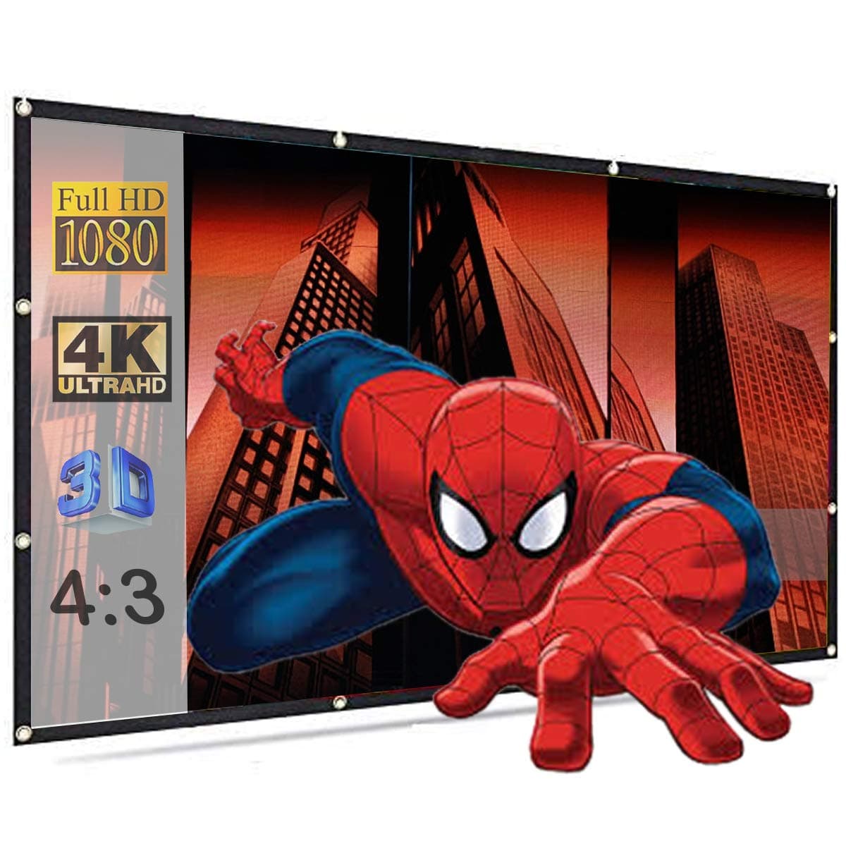 Spline Projector Screen Diagonal 84 inch 4:3 HD Portable Eyelet Screen Premium Indoor Outdoor Movie Screen Anti-Crease Projection Screen for Home Theater, Office Presentation (Size - 6 x 4 ft)