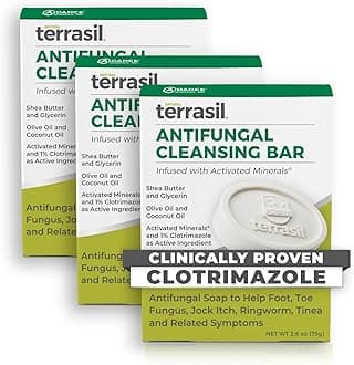 terrasil Antifungal Soap with Clotrimazole| Men & Women| Relieves Yeast Infection, Ringworm, Jock Itch & Athletes Foot Symptoms| Natural, Dermatologist Tested & Hypoallergenic Soap (3-Pack, 75g Each)