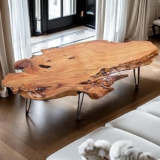 Edge Coffee Table | Natural Wood Design | Handcrafted Wooden Coffee Table for Living Room and Side Tables,with Metal Hairpin Legs