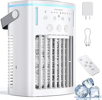 Portable Air Conditioners, 2025 Upgraded 4-IN-1 Cooling Fan, 1000ml Evaporative Air Cooler with 3-Speeds, 3-Level Humidify, 7-Color Night Light, 2-8H Timer, Personal AC Unit for Bedroom Office (White)