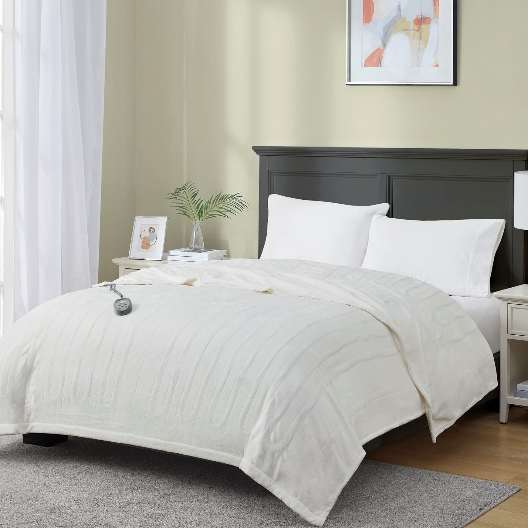 MP2 Electric Blankets Full Size, Plush Heated Blanket | One Control, Machine Washable with 20 Heating Levels & 10 Hours Shut Off, UL Certified | 80x84 Inch, Ivory