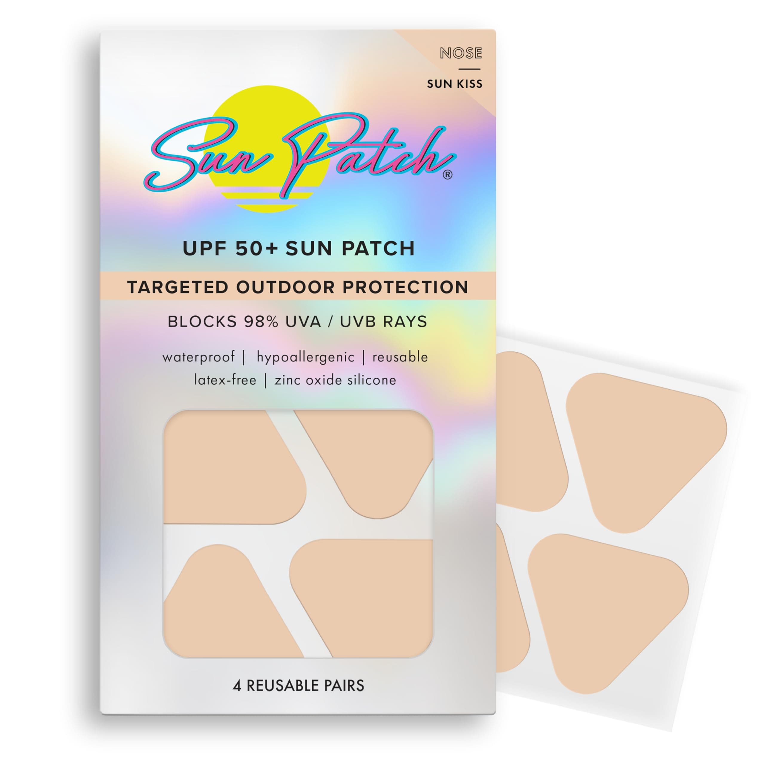 Sun Patch, Reusable Sunblock Patches for Nose, 100% Silicone Sunscreen Nose Patches for UV Protection, Face Stickers with UPF 50, 1 Pack/4 Patches, Sunkiss (Nude) (Golf, Surf, Swim, Ski & Snow)
