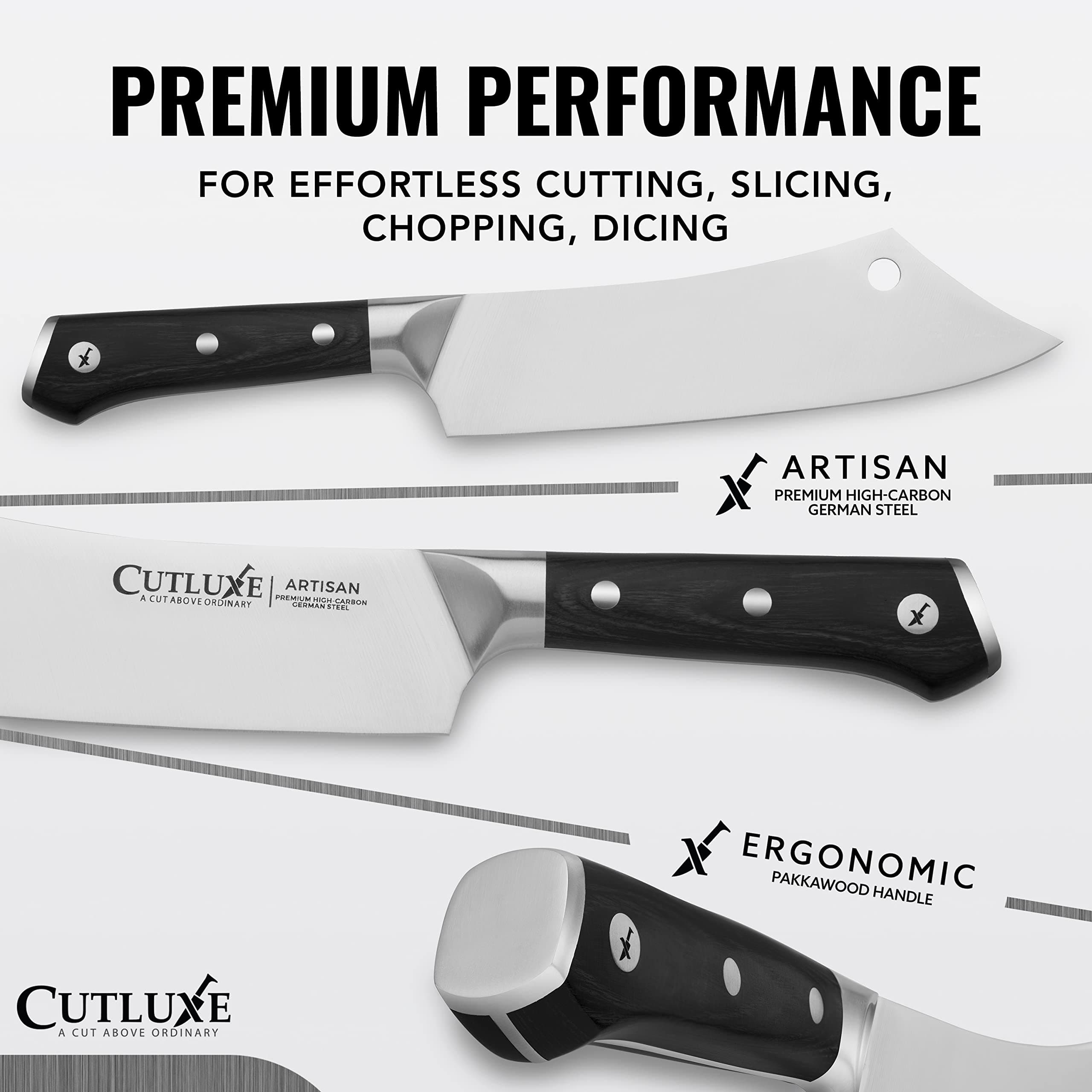Cutluxe Chef & Cleaver Hybrid Knife - 8" Razor Sharp Kitchen Knife – Full Tang & Ergonomic Handle Design – Artisan Series