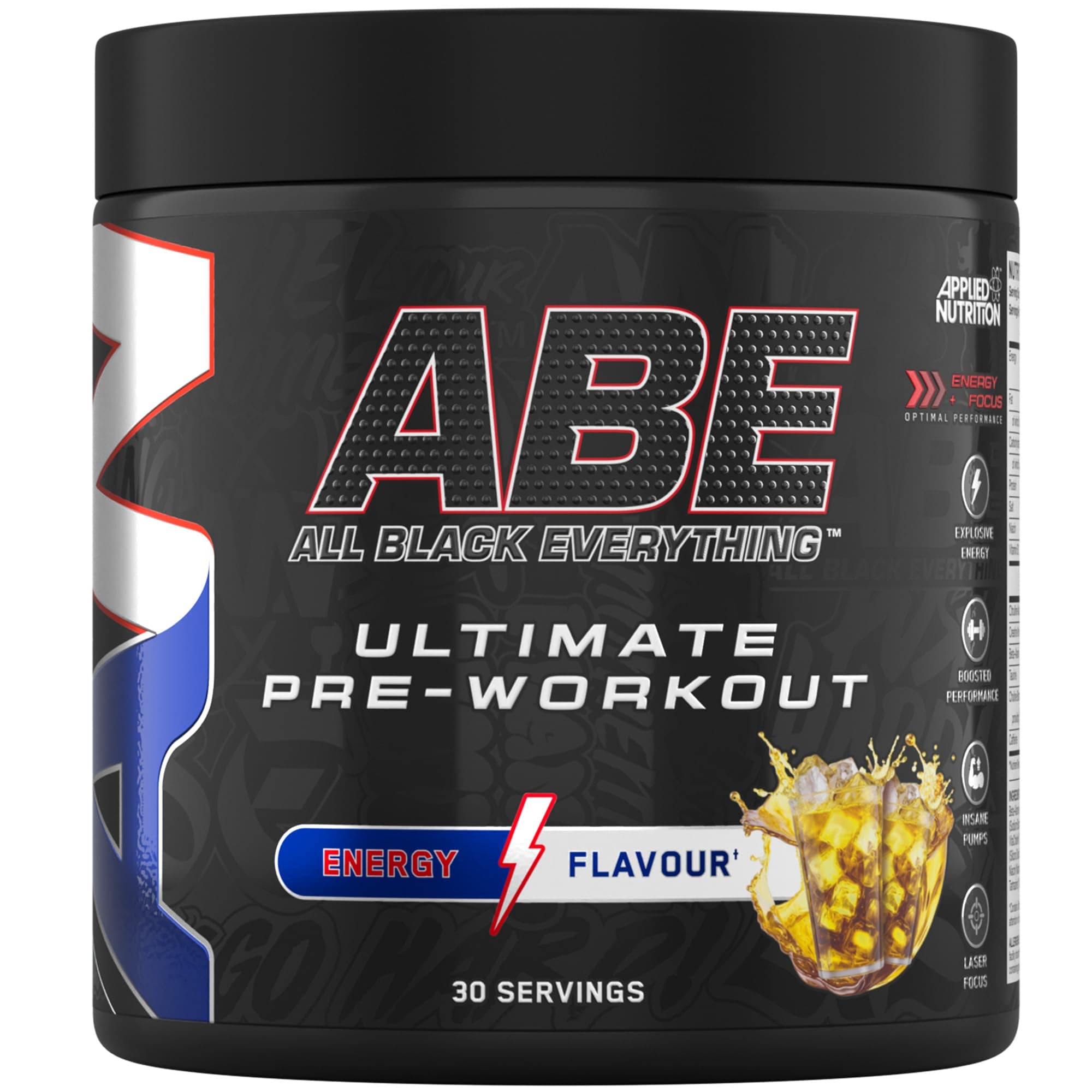 Applied Nutrition ABE Pre Workout - All Black Everything Pre Workout Powder, Energy & Physical Performance with Citrulline, Creatine, Beta Alanine (375g - 30 Servings) (Energy Flavour)