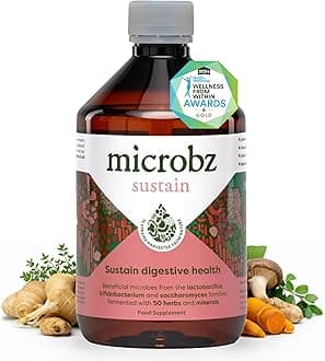 – MICROBZ Sustain Liquid Probiotics for Gut Health – Award-Winning Probiotic Supplement with 15 Strains & Fermented Herbs for Bloating –Gluten Free & Vegan Probiotic for Women & Men - 31 Servings