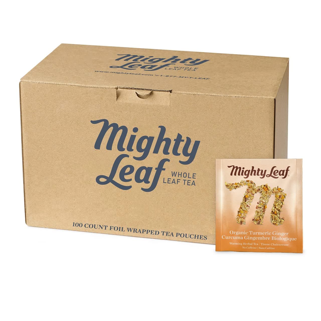 Mighty Leaf Tea Organic Turmeric Ginger (100 Count Foil Wrapped Tea Pouches) Whole Leaf Herbal Tea Caffeine Free