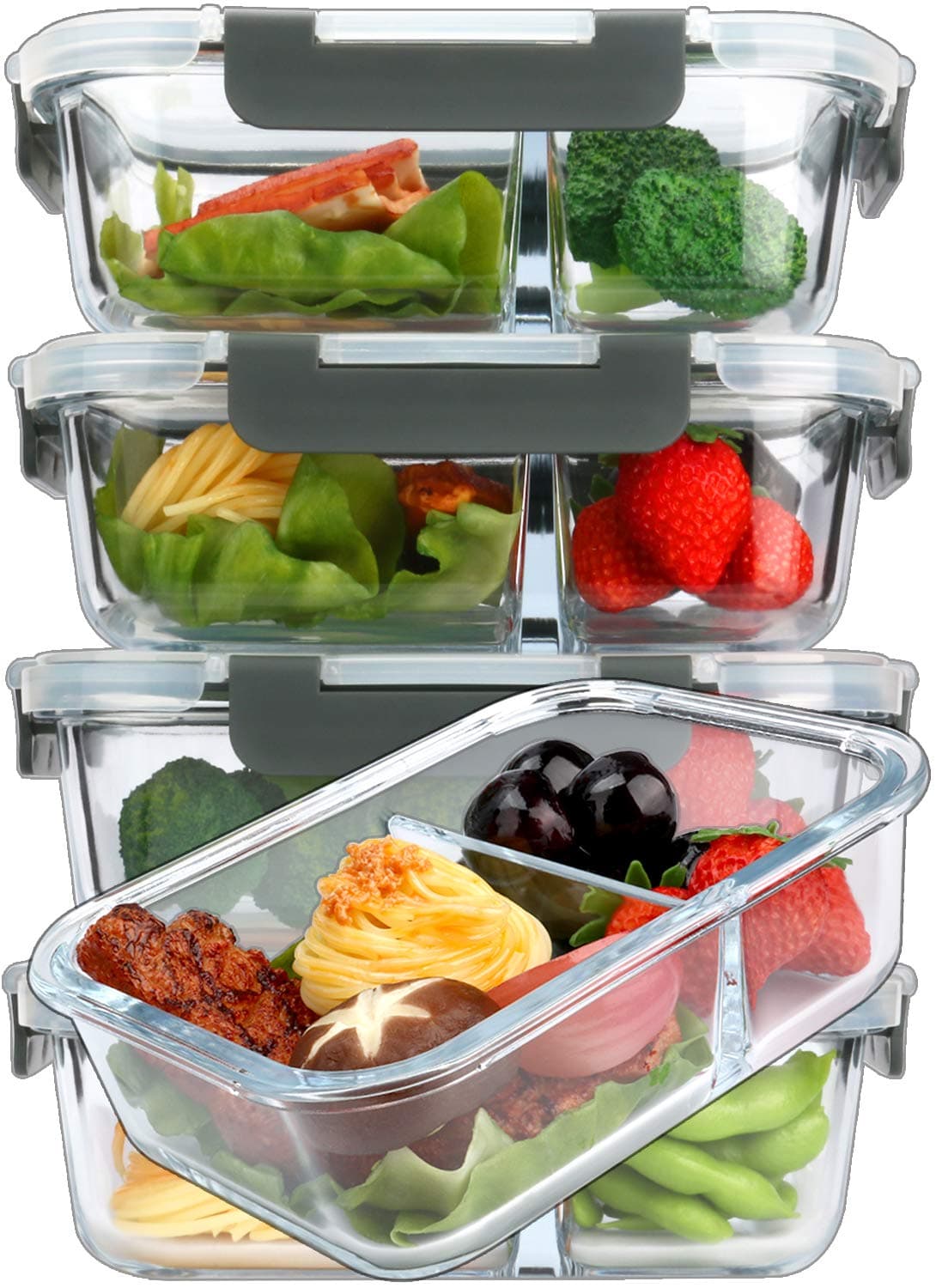 M MCIRCO [5-Pack,36 Oz] Glass Meal Prep Containers 2 Compartments Portion Control with Upgraded Snap Locking Lids Glass Food Storage Containers, Microwave, Oven, Freezer and Dishwasher (4.5 Cups)