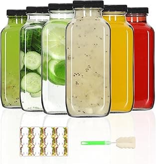 AuroTrends 12 oz Glass Bottles with Lids 6Pack, 360ml Glass Bottles for Juicing, Water, Kombucha - Portable Glass Juicing Bottles Reusable Glass 12oz (12fl.oz, Set of 6)