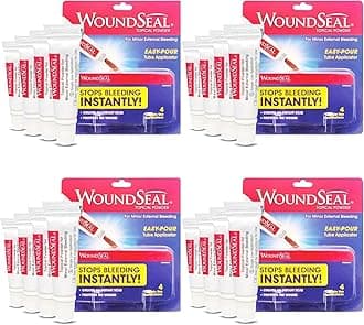 WoundSeal Powder 4 Each (Pack of 4) - Wound Care First Aid for Cuts, Scrapes and Abrasions - Stops Bleeding in Seconds Without Stitches or Bandages