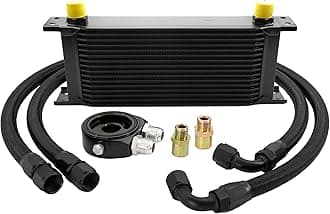 16 Row AN10-10AN Stacked Plate Oil Cooler Universal Engine Transmission British Radiator Oil Cooler Condenser with Fuel Line Hose Mounting Nut Adapter Clamp Aluminium Alloy Black