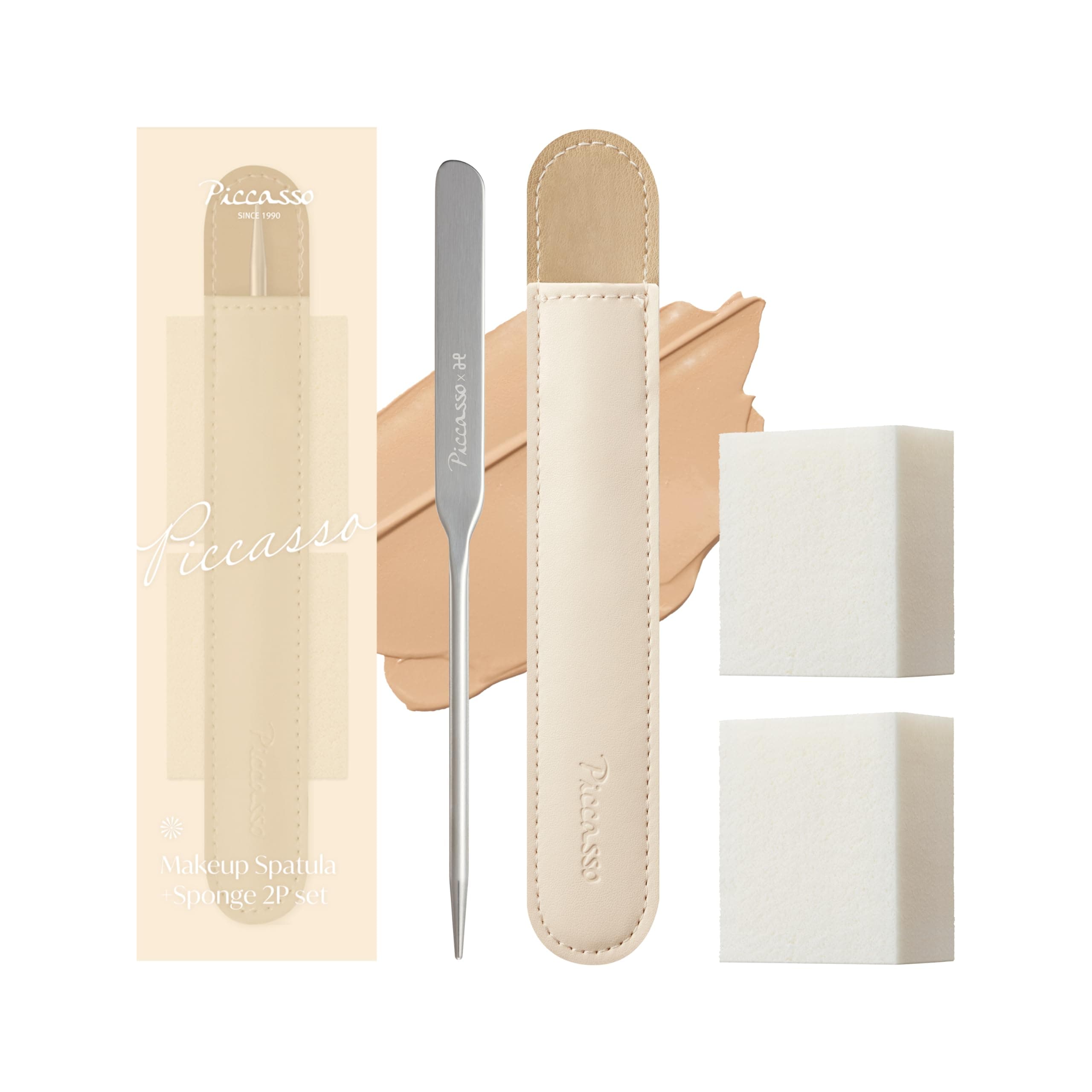 Piccasso Makeup Spatula + Sponge 2P Set For Makeup