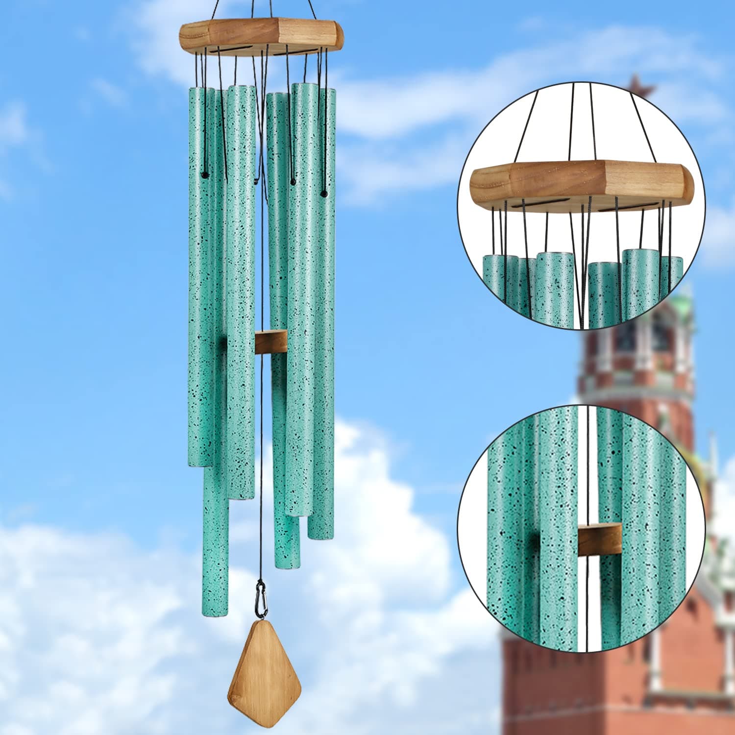 Large Wind Chimes for Outside Deep Tone, Big Wind Chime with Turquoise Finish Outdoor Clearance for Garden,Yard,Patio Decor (Blue Patina, Large, 42)