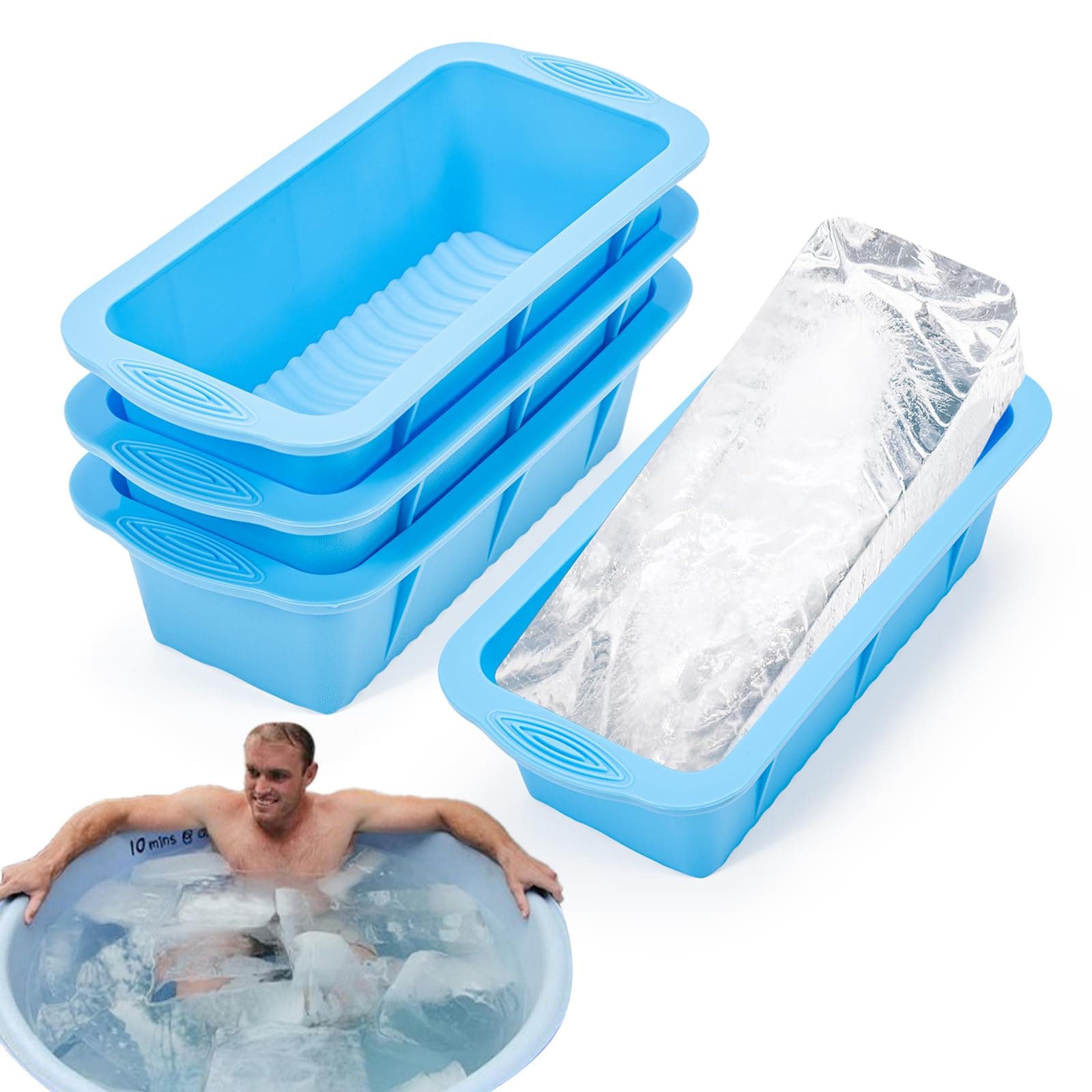 Extra Large Ice Block Mold for Ice Bath, 4 Pack 9.4lb Big Ice Cube Molds, Silicone Ice Bath Accessories Water Chiller for Cold Plunge or Coolers