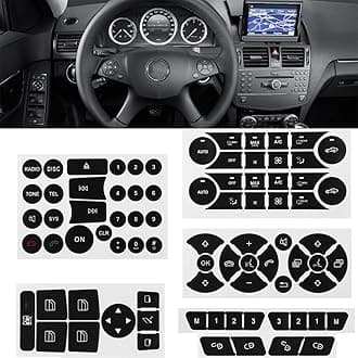 Car Button Stickers Interior Decals Compatible with 2008-2014 Mercedes Benz W204 C250 C350 E-Class Steering Wheel AC Window Radio Number Door & Air Conditioner Repair Sticker Kit