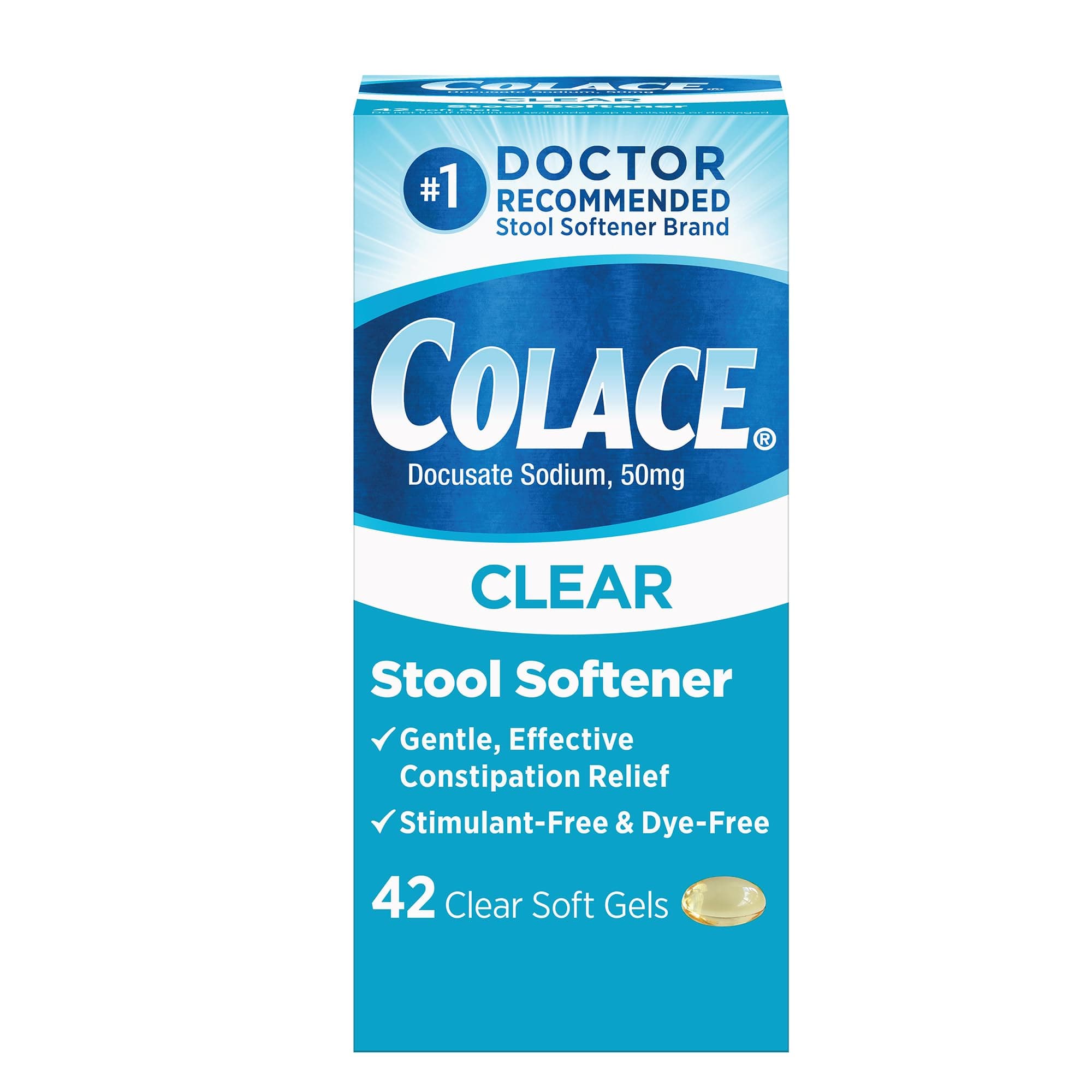Clear Stool Softener Soft Gel Capsules Constipation Relief 50mg Docusate Sodium Doctor Recommended 42ct