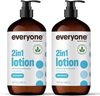 everyone for every body Nourishing Hand and Lotion, 32 Ounce (Pack of 2), Unscented, Plant-Based Lotion with Pure Essential Oils, Coconut Oil, Aloe Vera and Vitamin E