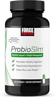 Force Factor ProbioSlim Probiotics for Women and Men, Probiotics for Digestive Health to Reduce Bloating, Gas, & Occasional Diarrhea, with Prebiotics, LactoSpore, & Green Tea for Energy, 60 Capsules