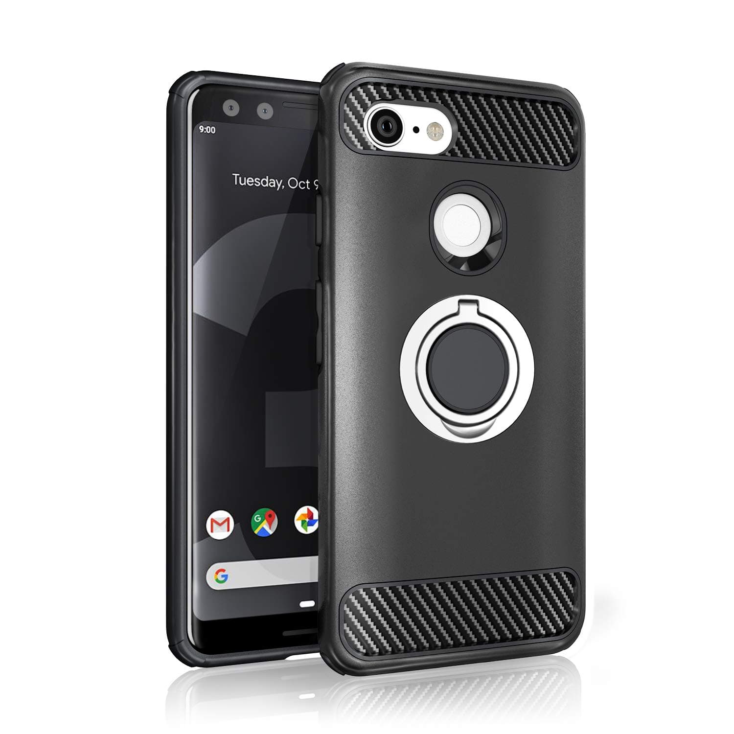Google Pixel 3 Case - New 2019 Upgraded with Metal Stand Ring - Pixel 3 Heavy Duty Protective Phone Case - Google Pixel 3 Rugged TPU Cover - Google Pixel 3 Shockproof Defender Case - Google Pixel 3