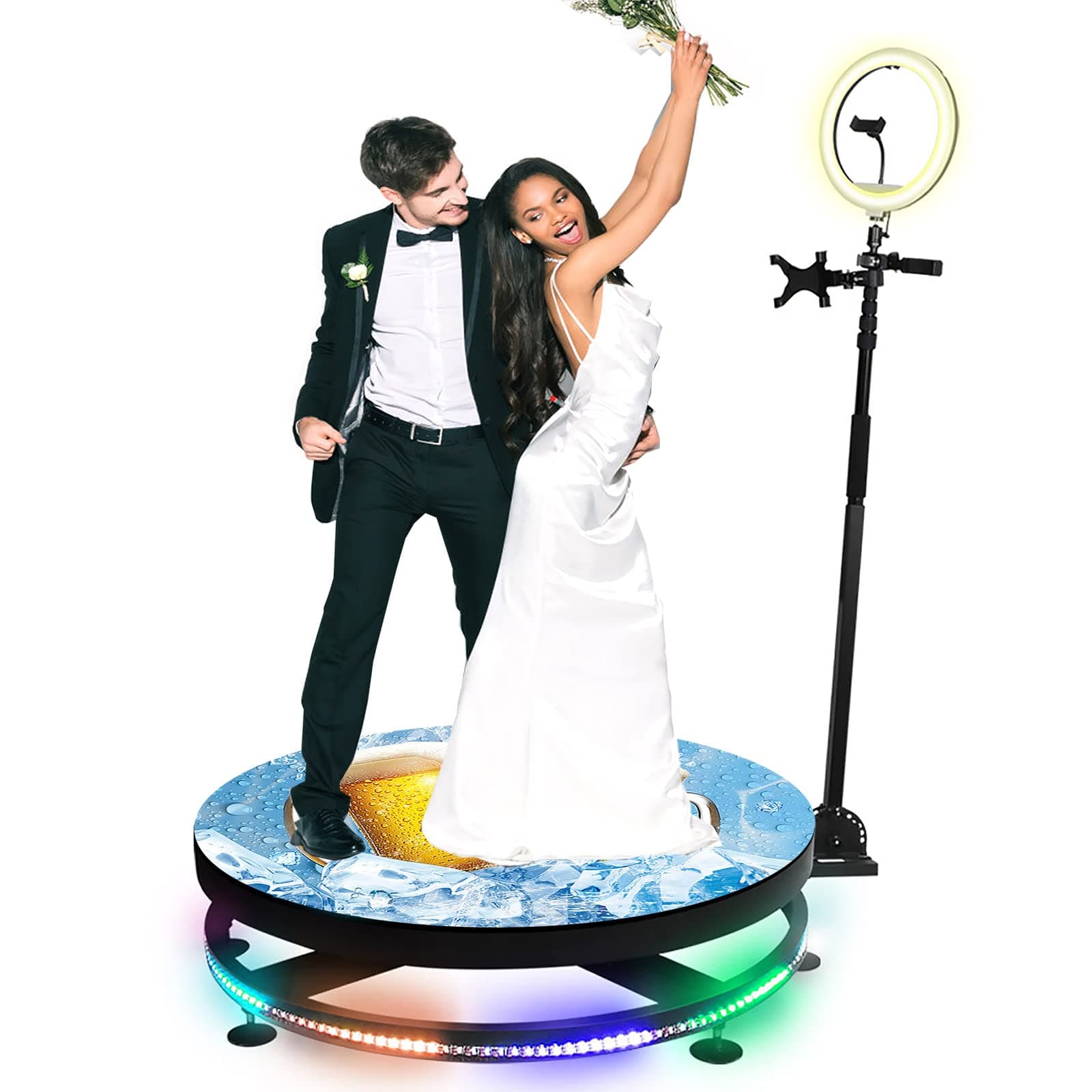 Slow Motion Video Booth, 360 Photo Booth Machine, Platform Automatic Spinner, Selfie Platform Spin 360 Degree Video Booth, with Ring Light & Adjustable Camera Stand