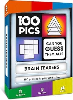 Brain Teasers Travel Game - Solve 100 Puzzles | Flash Cards with Slide Reveal Case | Card Game, Gift, Stocking Stuffer | Hours of Fun for Kids and Adults | Age 6+, Riddles