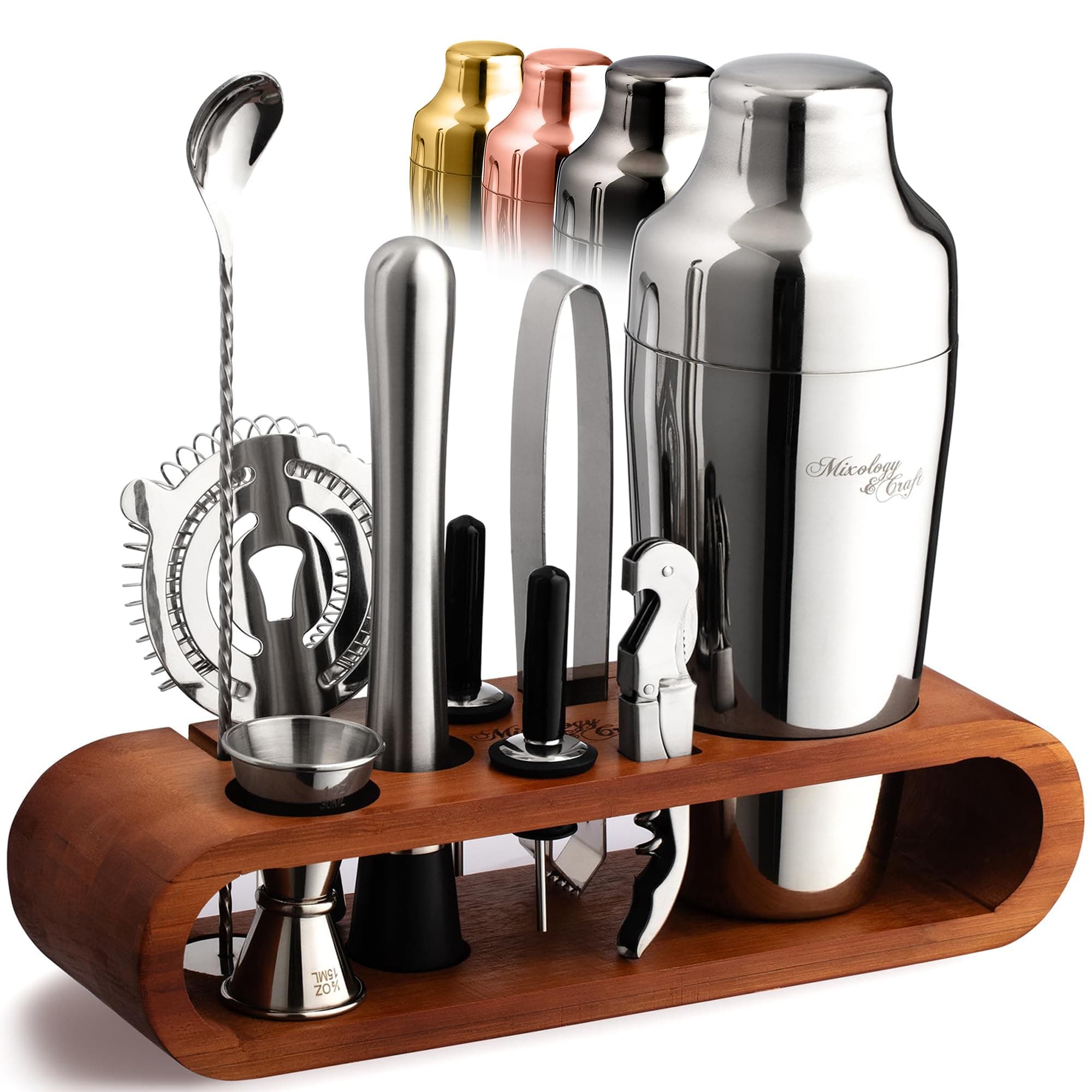Bartender Kit: 10-Piece Bar Tool Set with Stylish Mahogany Stand - Perfect Home Bartending Kit and Martini Cocktail Shaker Set Drink Mixing Experience - Exclusive Recipes Bonus