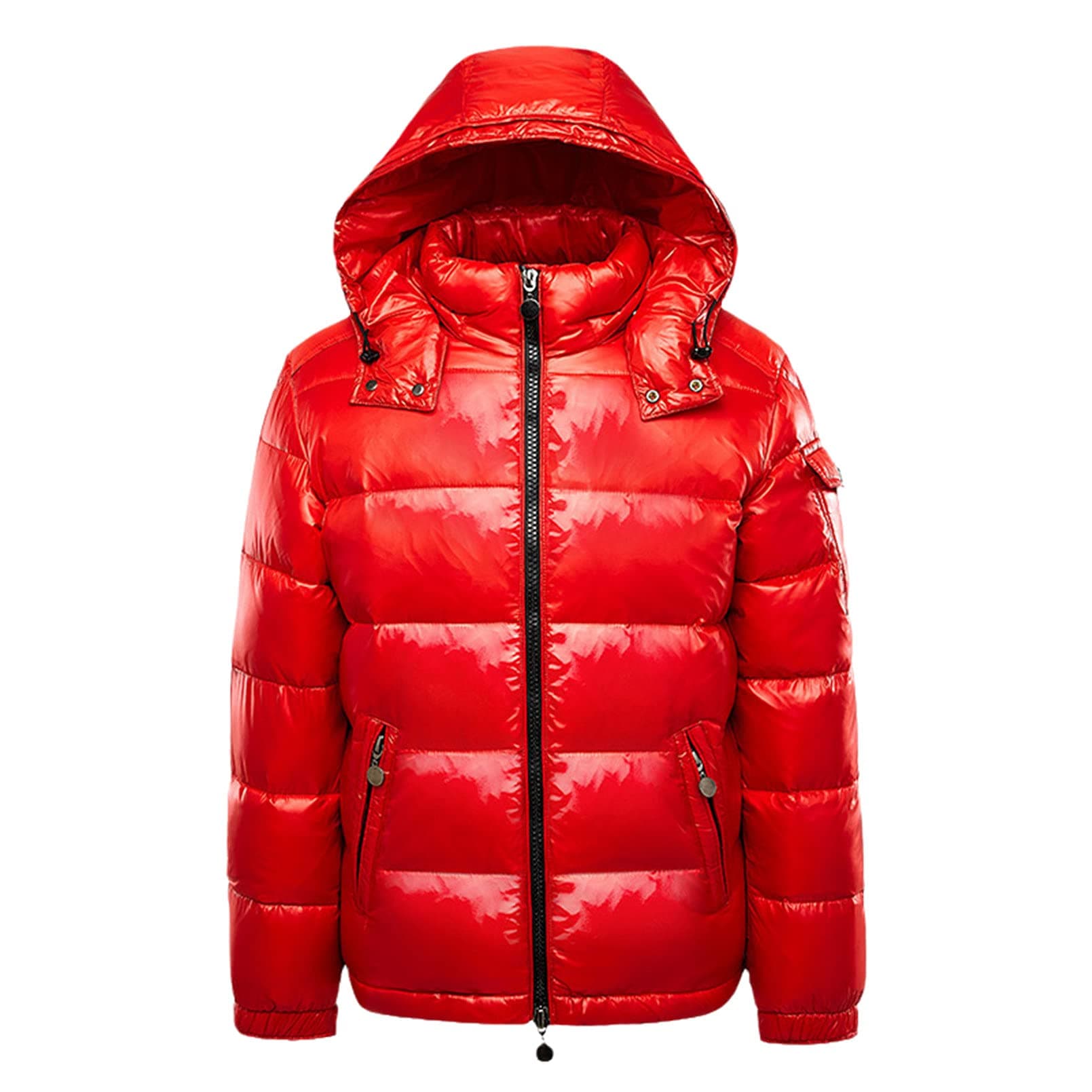 Men Warm Down Jackets Solid Color Winter Snow Down Jackets Hooded Zipper Metal Shining Windbreaker Parka
