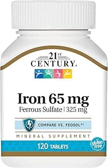 21st Century Iron 65 Mg Ferrous Sulfate 325 Mg Tablets, 120 Count (Pack Of 2)