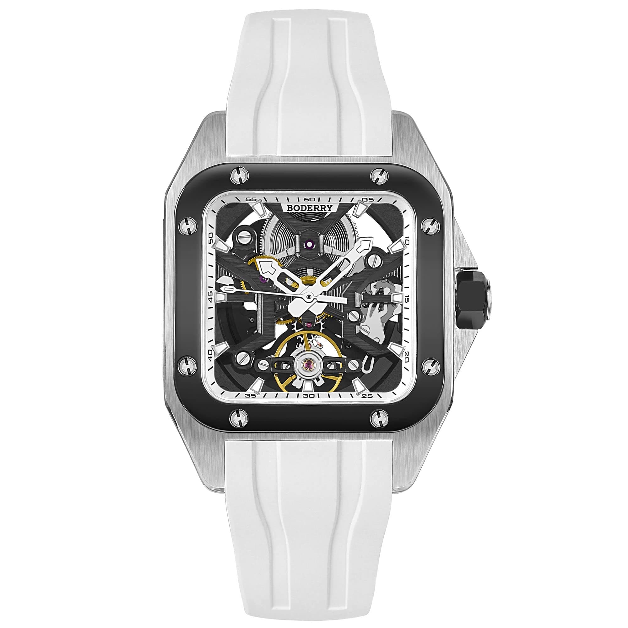 BODERRY Square Automatic Titanium Watch for Men 72H Power-Reserve Side Transparent Case 10ATM Waterproof Swiss Super-Luminous Sports Wrist Watches-Storm