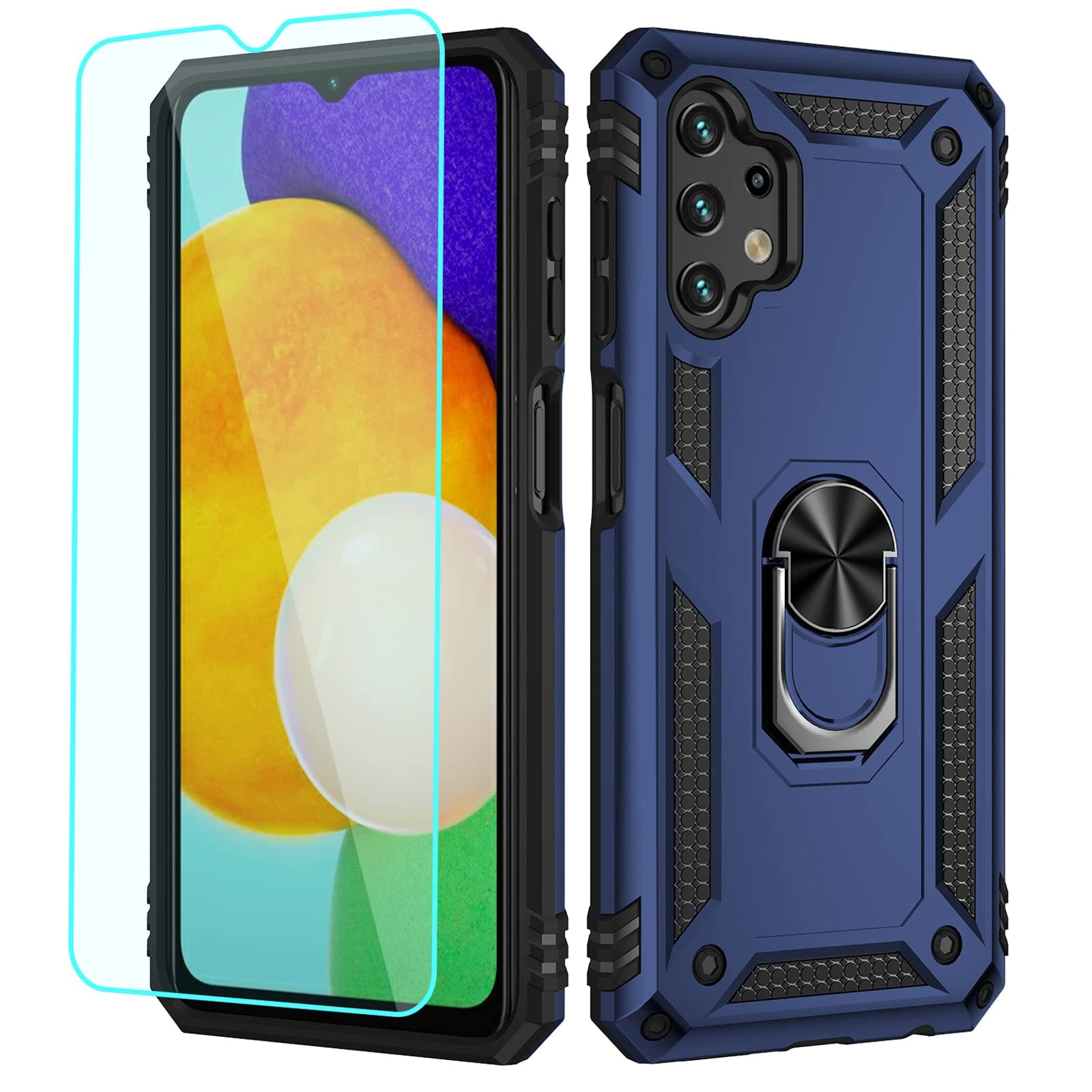 for Galaxy A13 LTE 4G Case,(NOT for 5G) with Screen Protector,[Military Grade] 16ft. Drop Tested Cover with Magnetic Kickstand Car Mount Protective Case for Galaxy A13 4G, Blue