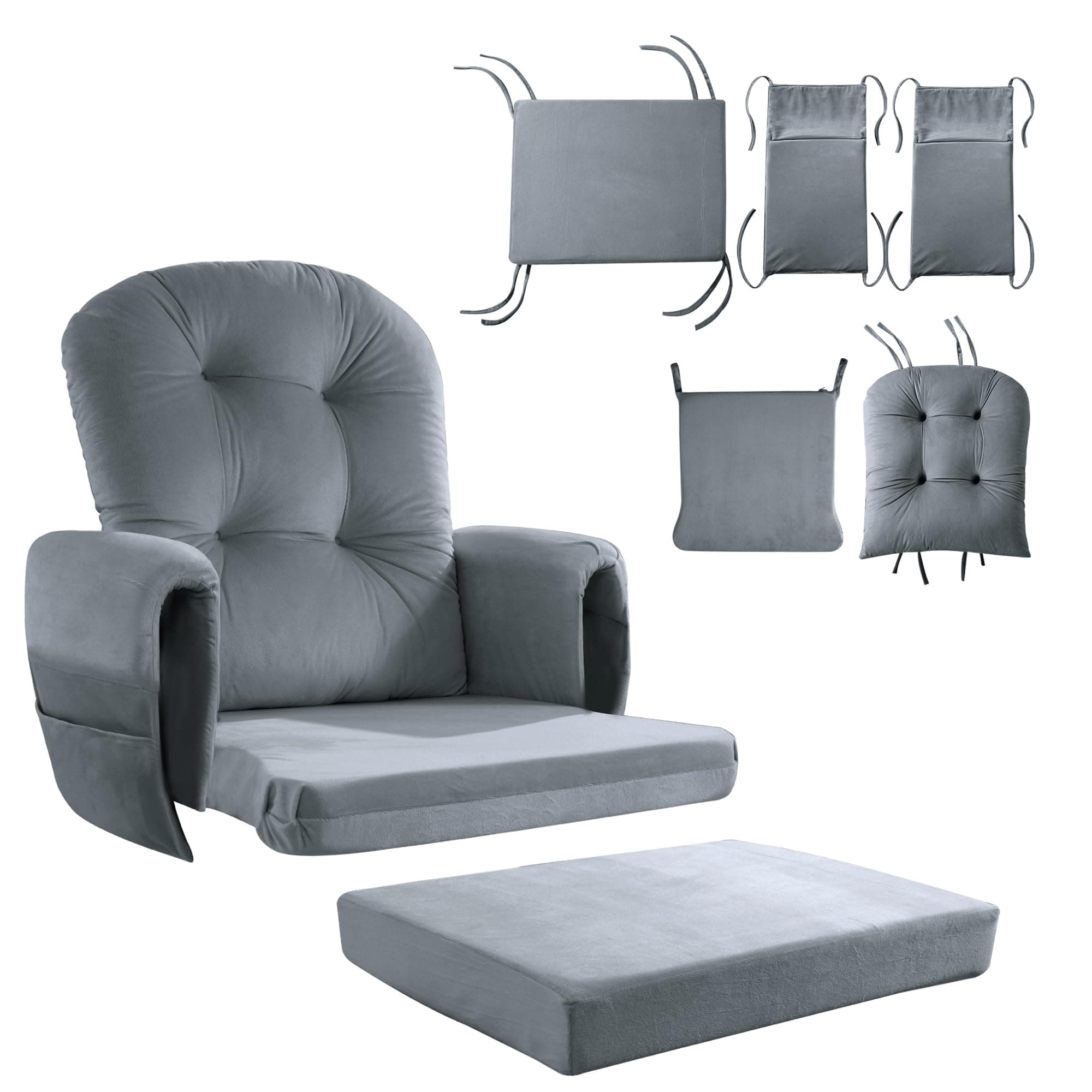 Glider Rocker Replacement Cushions 5 PCS with Storage Side Pocket, Velvet Fabric, Foam & Microfiber Filling, Non-Slip & Washable,Thickened & Supportive, Designed for Glider Rocking Chair