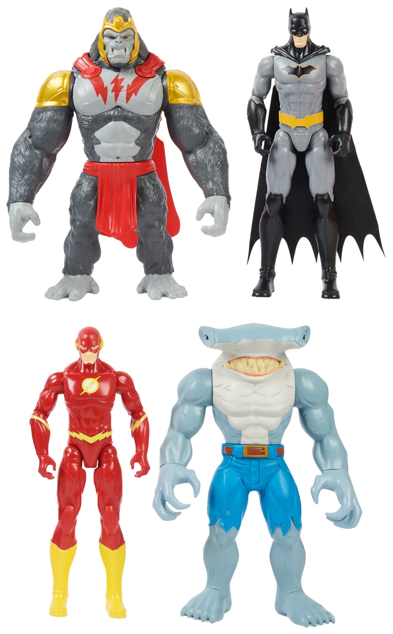 DC Comics, Batman vs. Gorilla Grodd 4-Pack, 30-cm Action Figures (Batman, The Flash, Gorilla Grodd, King Shark), Kids’ Toys for Boys and Girls Aged 3 and Up