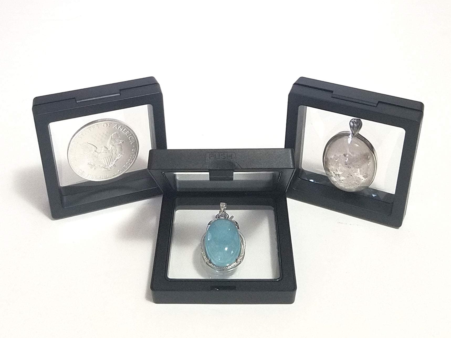 JM Future Black Transparent 3D Floating Frame Display Holder/Box/Frames for Challenge Coins, AA Medallions, Antique, Jewelry,Gift, 2.75 x 2.75 x 0.75 Inches