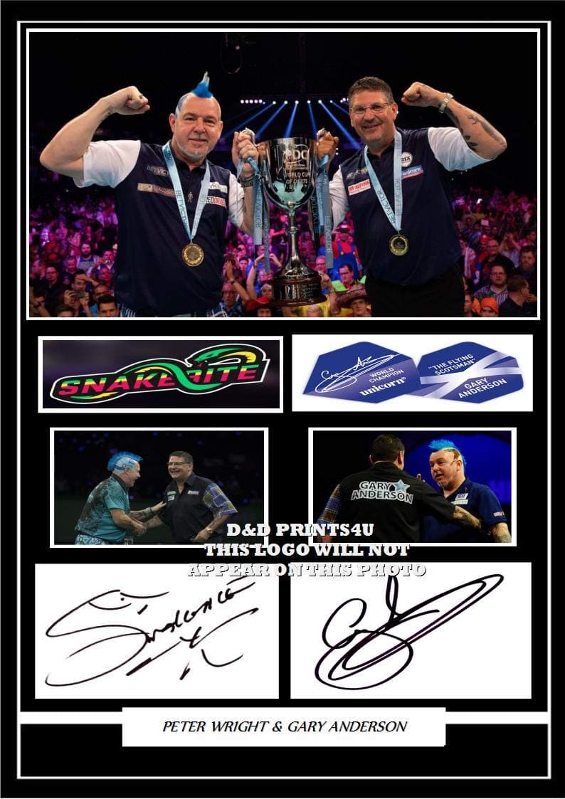 (#124) PETER WRIGHT & GARY ANDERSON DARTS SIGNED PHOTOGRAPH SIZE A4 (REPRINT) GREAT GIFT @@@@@