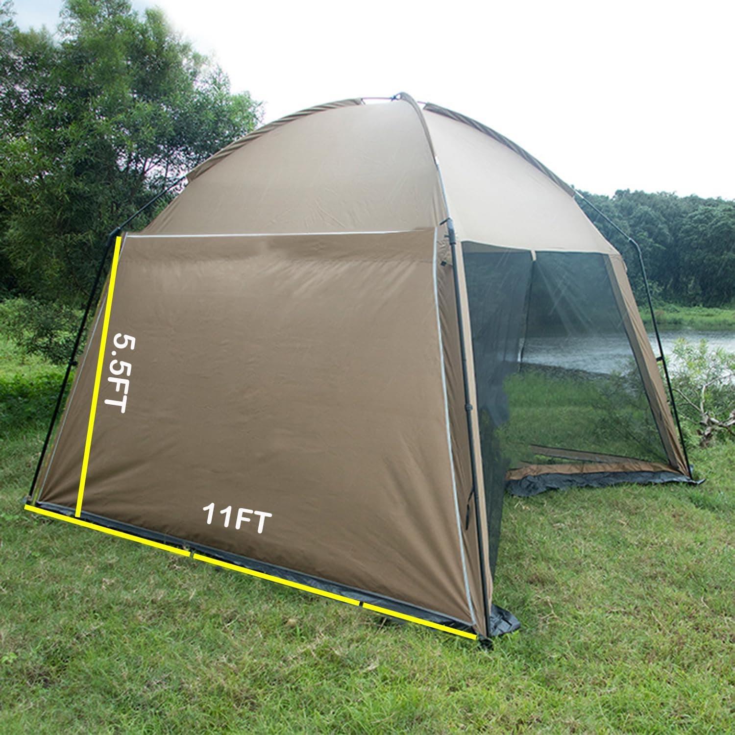 Screen House 10 x 10 Ft Screened Mesh Net Wall Canopy Tent Screen Shelter Gazebos for Patios Outdoor Camping Activities with Oneside Cover- Beige