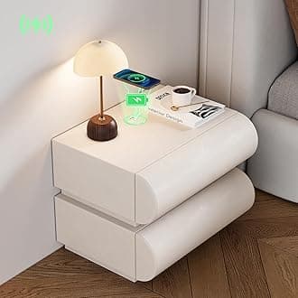 Smart Bedside Table, Modern White Leather Nightstand with Wireless Charger & 3 Drawers for Bedrooms, Living Rooms – USB & Type-C Ports Included