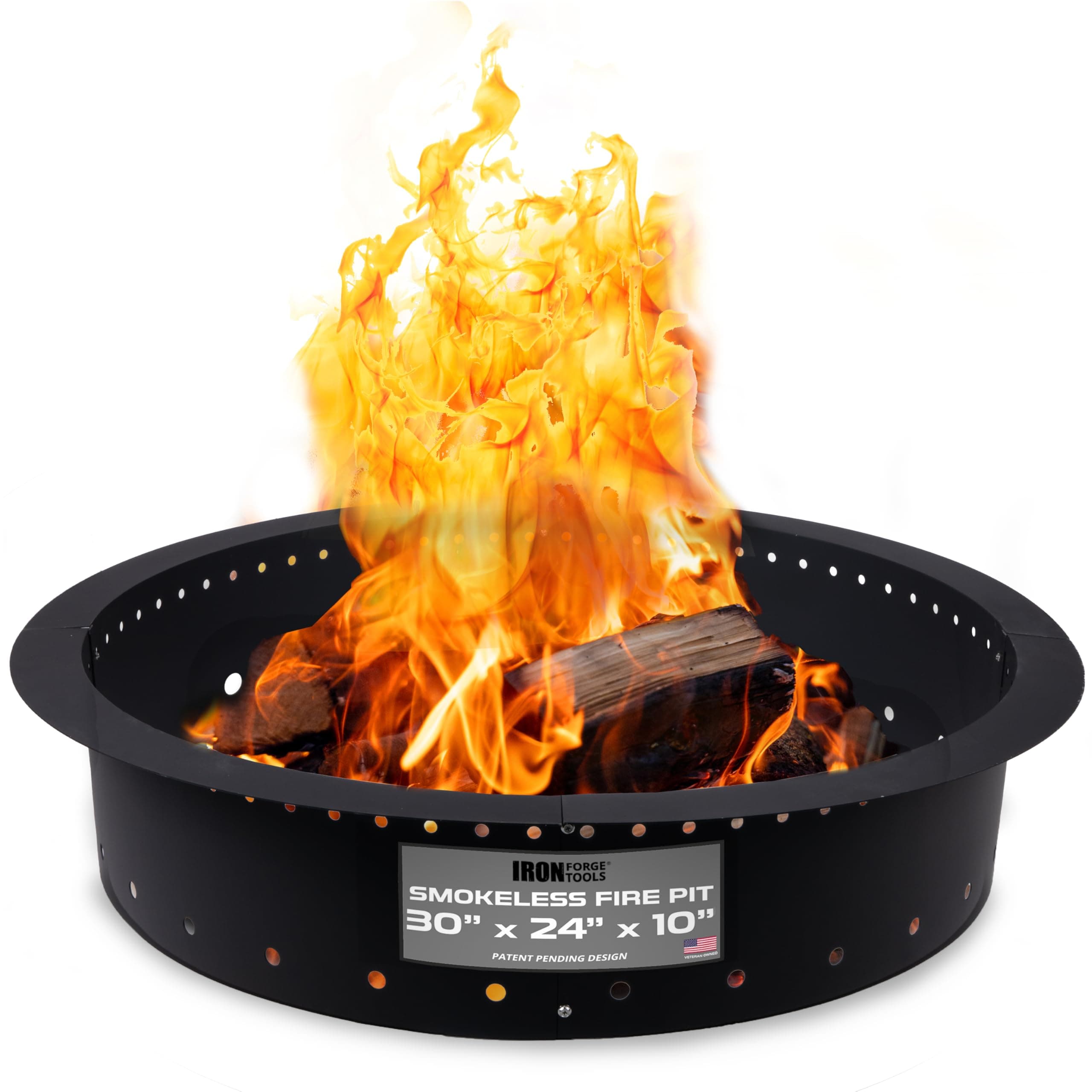 Heavy Duty Metal Smokeless Permanent Fire Pit Ring 30 inch Outer/24 inch Round Fire Pit Insert Liner for Outdoor, Firepits for Outside, Fire Pit Ring (30x24x10 Inch), Patent Pending